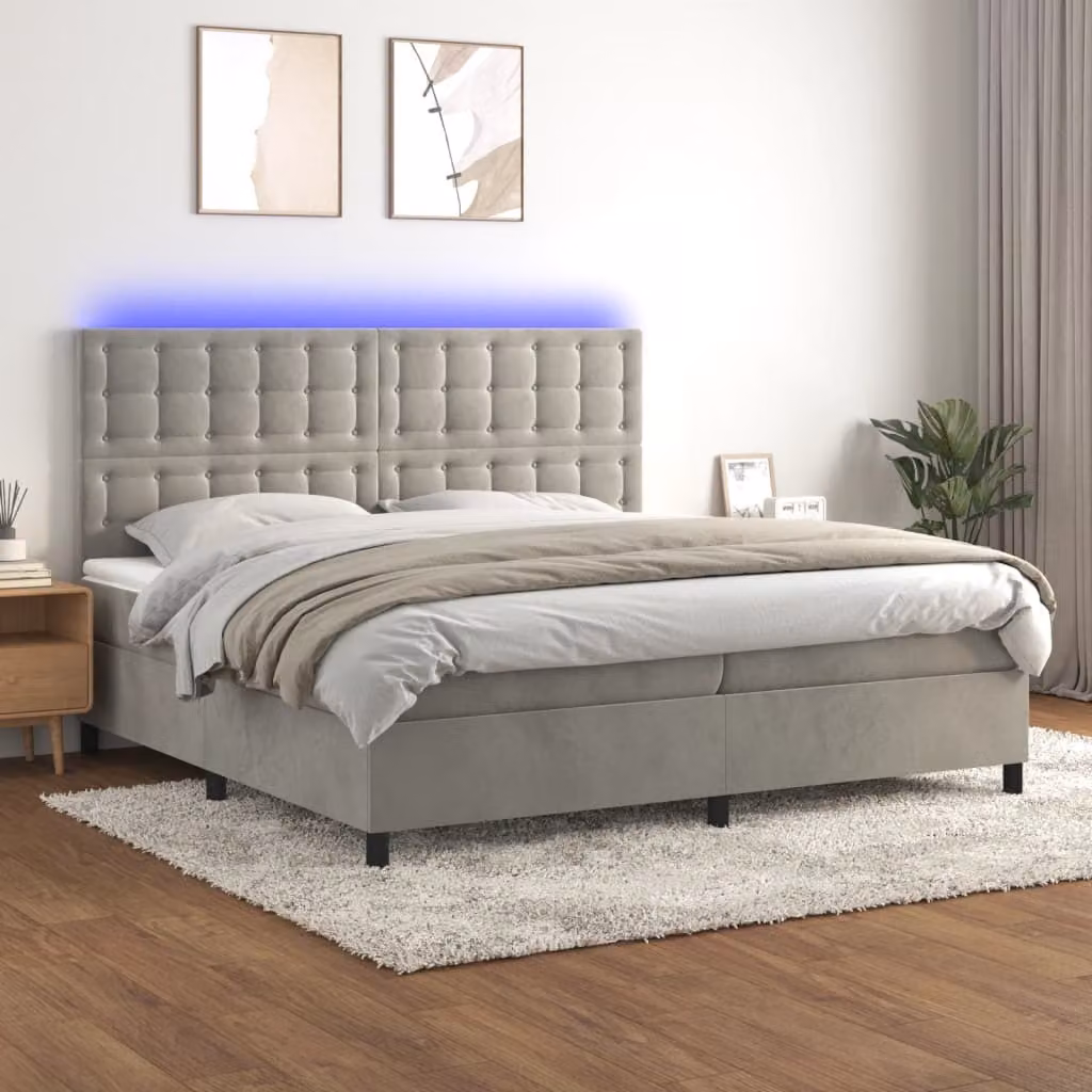 Maison Exclusive - Letto a Molle Materasso e LED Grigio Chiaro 200x200 cm Velluto