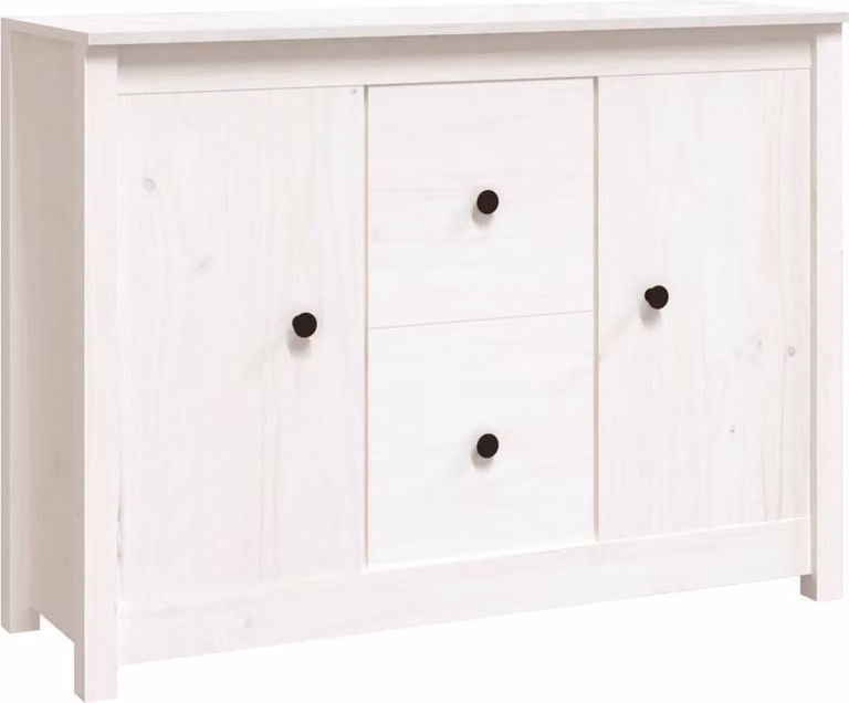 Credenza Bianca 100x35x74 cm in Legno Massello di Pino