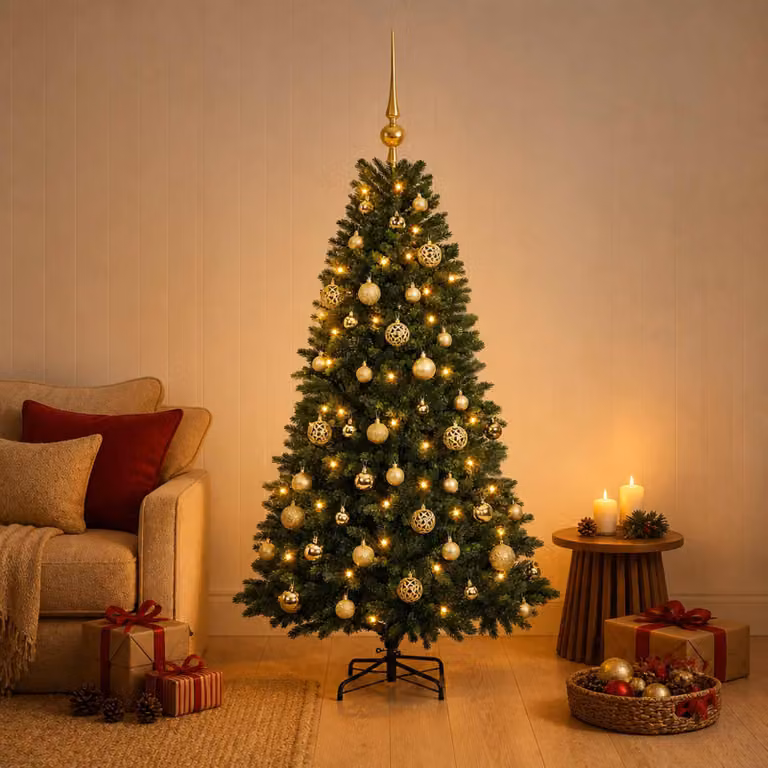 Albero di Natale artificiale verde vidaXL con 150 LED luce bianca calda, Altezza: 120 cm