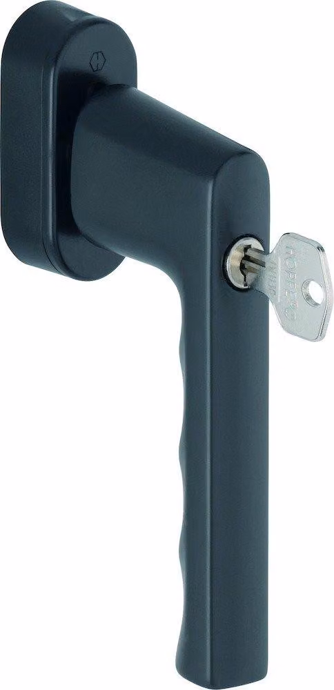 Maniglia per finestre HOPPE Hamburg 0700S/UD9020 SecuForte® con serratura, perno quadrato 7/32-42, alluminio F9714M, nero opaco
