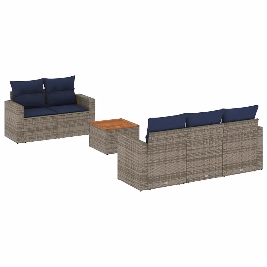 Set di divani da giardino vidaXL a forma di L composto da 6 pezzi in polyrattan grigio con cuscini imbottiti e tavolino da esterno – 2