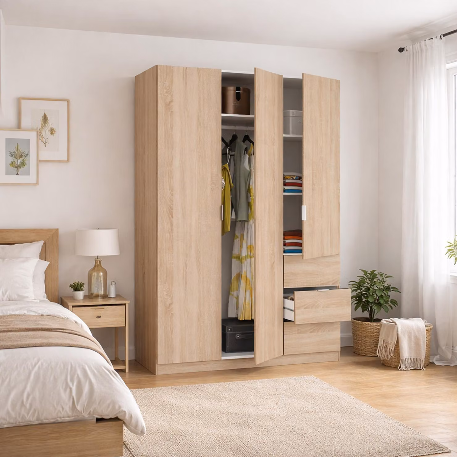 Dmora Guardaroba 3 Ante Ade 52x135 cm Marrone Rovere, Appendiabiti 3 Ante