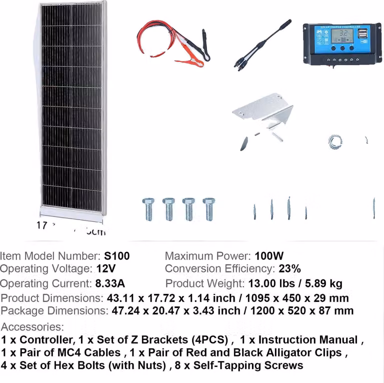 Kit pannello solare, modulo fotovoltaico ad alta efficienza, design impermeabile, 100W