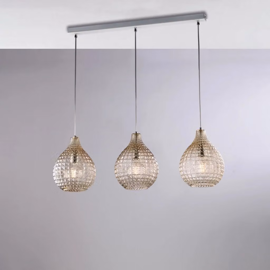 Lampada a sospensione Belight Diamante con 3 luci su binario in metallo bianco e vetro ambra con altezza regolabile – 2
