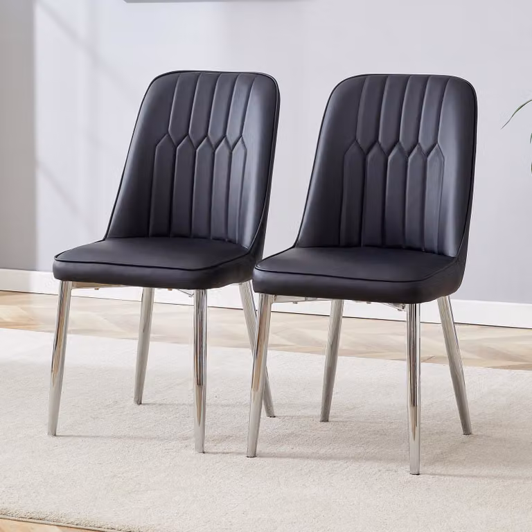 Set di 2 sedie da pranzo, in ecopelle, design minimalista, seduta allargata, gambe in metallo