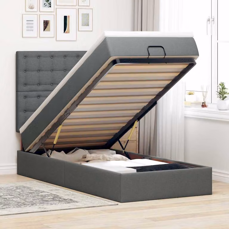 Pouf Letto con Materasso vidaXL, Grigio e Bianco, con Illuminazione LED Sotto il Letto e Porta di Ricarica USB, L/P/H: 203 x 80 x 140 cm