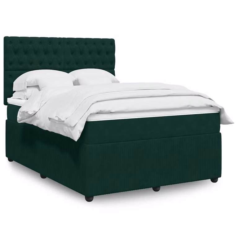 vidaXL Giroletto a Molle con Materasso in Velluto Verde Scuro L/P/H: 140 x 190 cm