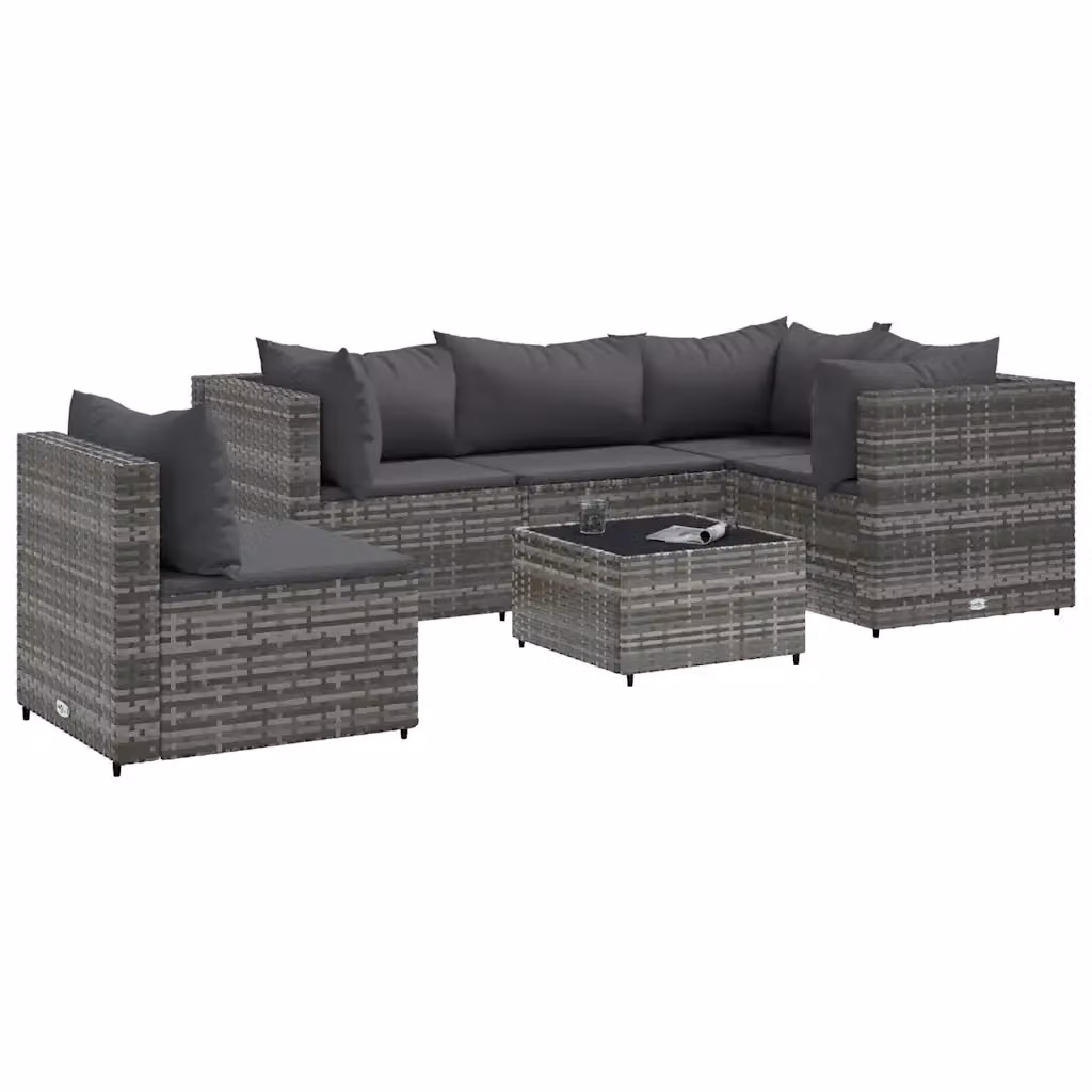 vidaXL Set Divani da Giardino 6 pz a Forma a L con Tavolino e Cuscini in Polyrattan Grigio Antracite – 2