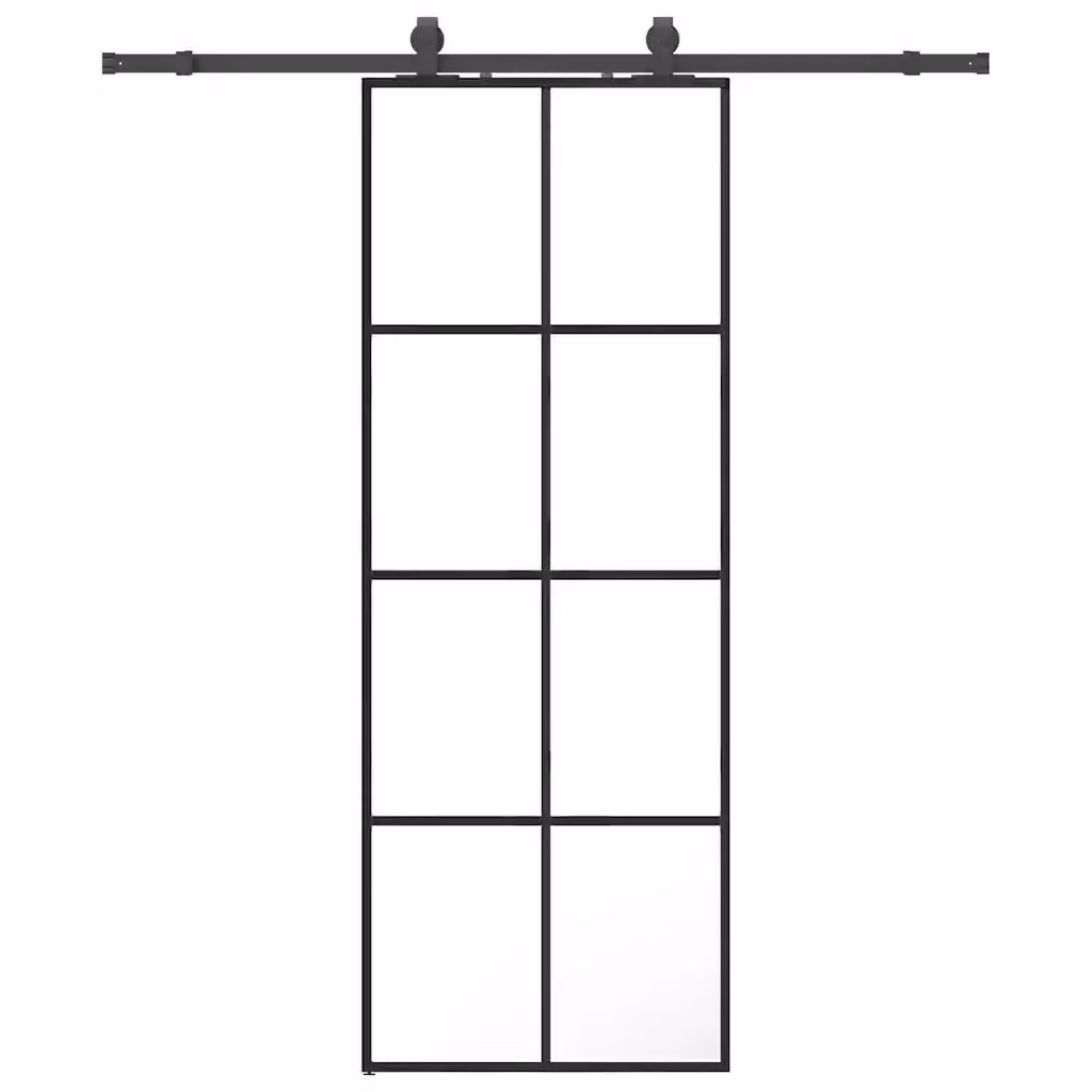 Porta Scorrevole Moderna vidaXL in Vetro Trasparente con Ferramenta Nera e Alluminio L: 76 cm, H: 205 cm – 2