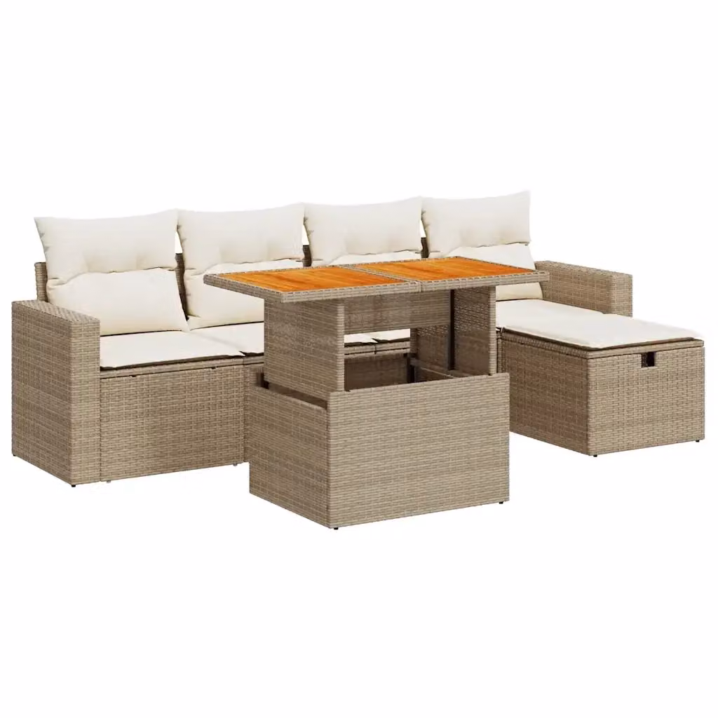 Set Divano da Giardino a L vidaXL in Polyrattan con Cuscini Beige e Tavolino da Esterno 6 Pezzi – 2
