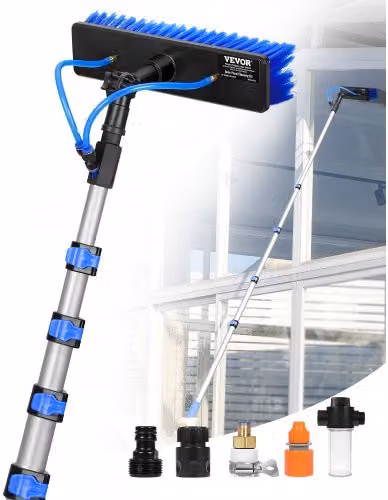 VEVOR Kit Palo Alimentato ad Acqua per Pulizia Pannelli Solari, Manico Estensibile da 7,3 m con Testina Girevole a 180° e Tubo Flessibile da 20 m, Colore Blu