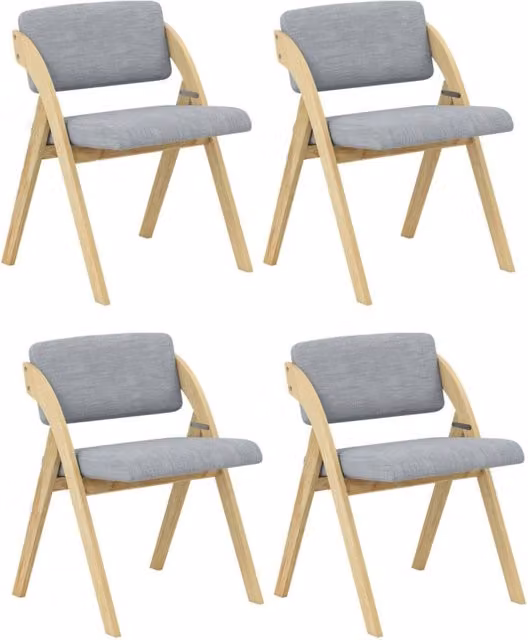 Set 4 sedie da pranzo pieghevoli con gambe in legno di gomma sedile e schienale imbottiti, Sedie da cucina Grigio