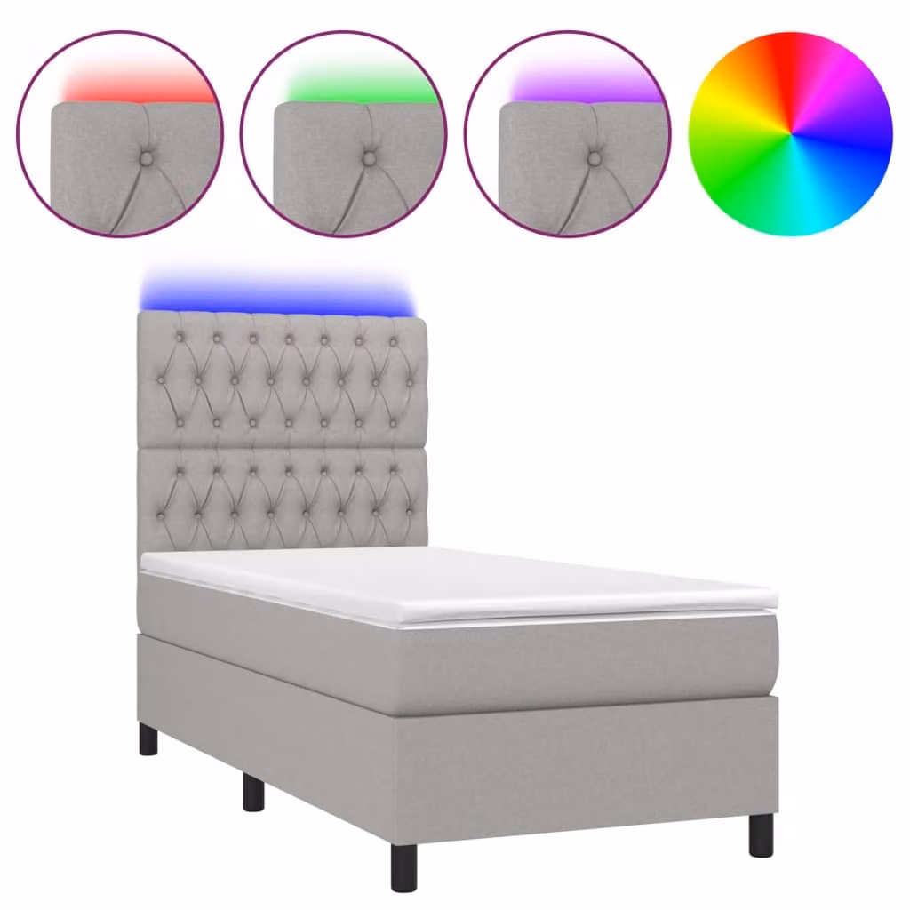 Letto a Molle Materasso e LED Grigio Chiaro 100x200 cm Tessuto