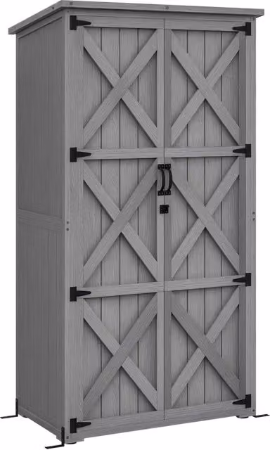 Armadio da giardino ¨C Xylo ¨C legno massello grigio, 2 ripiani, tetto bitumato, 90x54,5x168,5cm