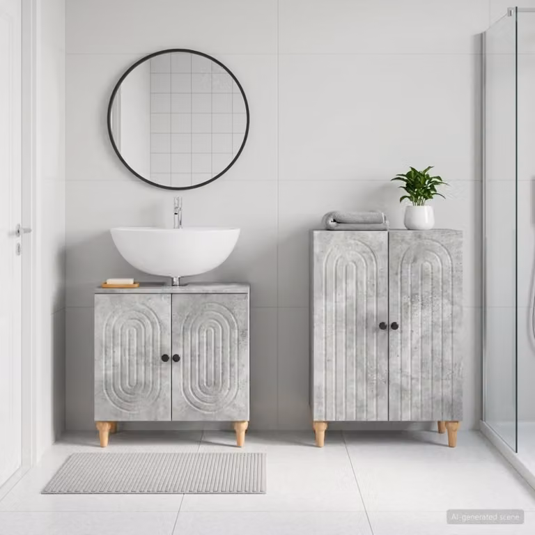 Set di mobili da bagno vidaXL ALKMAAR composto da 2 pezzi, mobile lavabo e mobile contenitore, Grigio, design moderno con ante a battente e ripiani interni