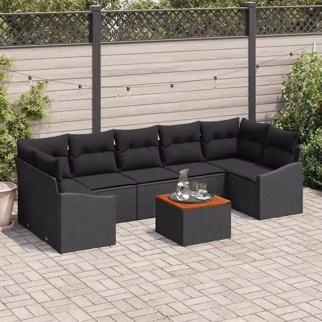 Set Divano da Giardino 8 pz Nero polyrattan 3356469