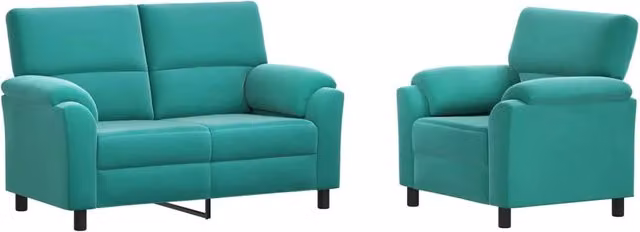 Set di 2 divani moderni vidaXL in velluto turchese con struttura in metallo