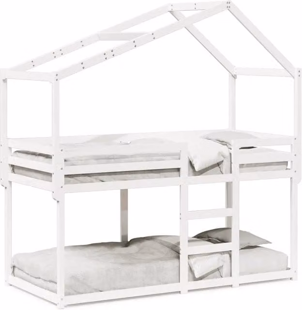 Letto singolo | Letto per adulti | Letto a Castello con Tetto Bianco 80x200 cm Legno Massello Pino