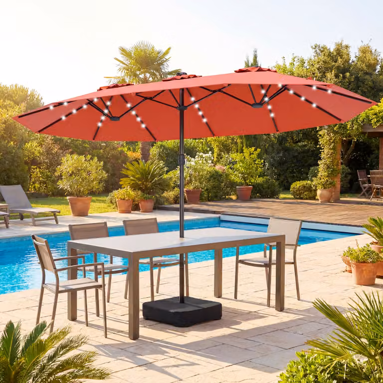 Ombrellone da patio Costway a doppio lato con 48 luci LED solari, Arancione, Diametro: 470 cm