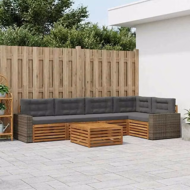 Set di divani da esterno 6 pz Naturale e Antracite Poliestere 3383400