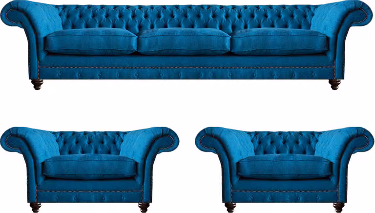 Polstermöbel Blau Sofagarnitur Textil Sitz Möbel Chesterfield Set Einrichtung