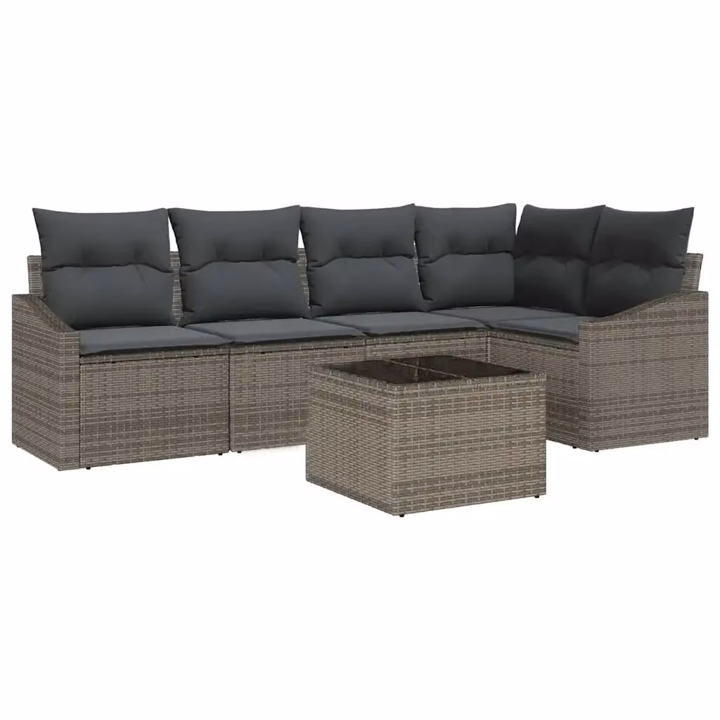 Set Divano da Giardino vidaXL a Forma di L in Polyrattan Grigio con Cuscini e Tavolino, 6 Pezzi – 2