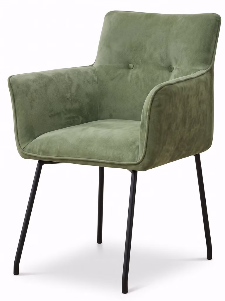 Poltrona imbottita verde salvia, tessuto, design, ideale per la sala da pranzo