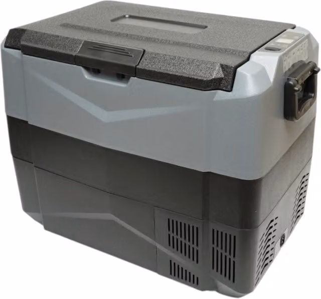 Frigorifero per auto 45L con compressore 12V-24V-220V, 60W, display LCD, doppia zona di raffreddamento, USB 630x390x490mm