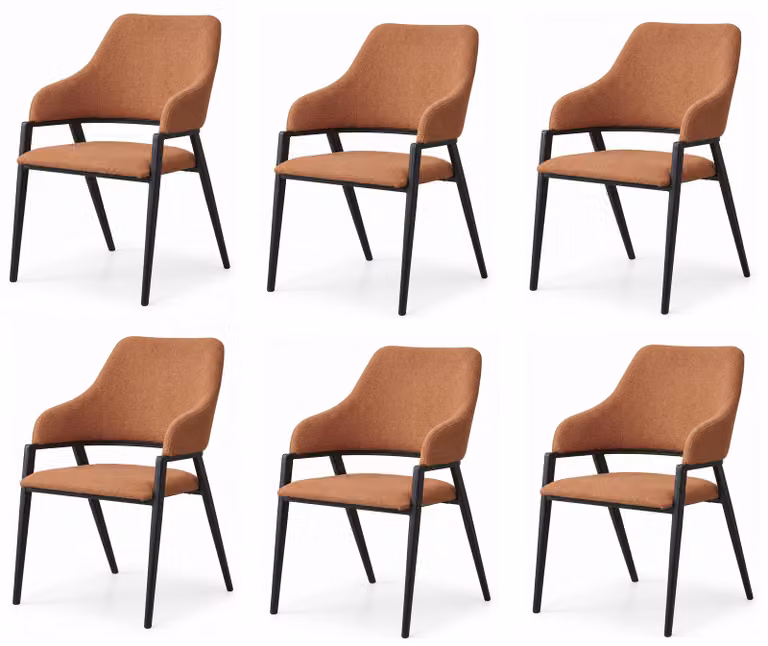 Set di 6 sedie da pranzo ergonomiche, color terracotta arancione, rivestite in tessuto, dal design elegante