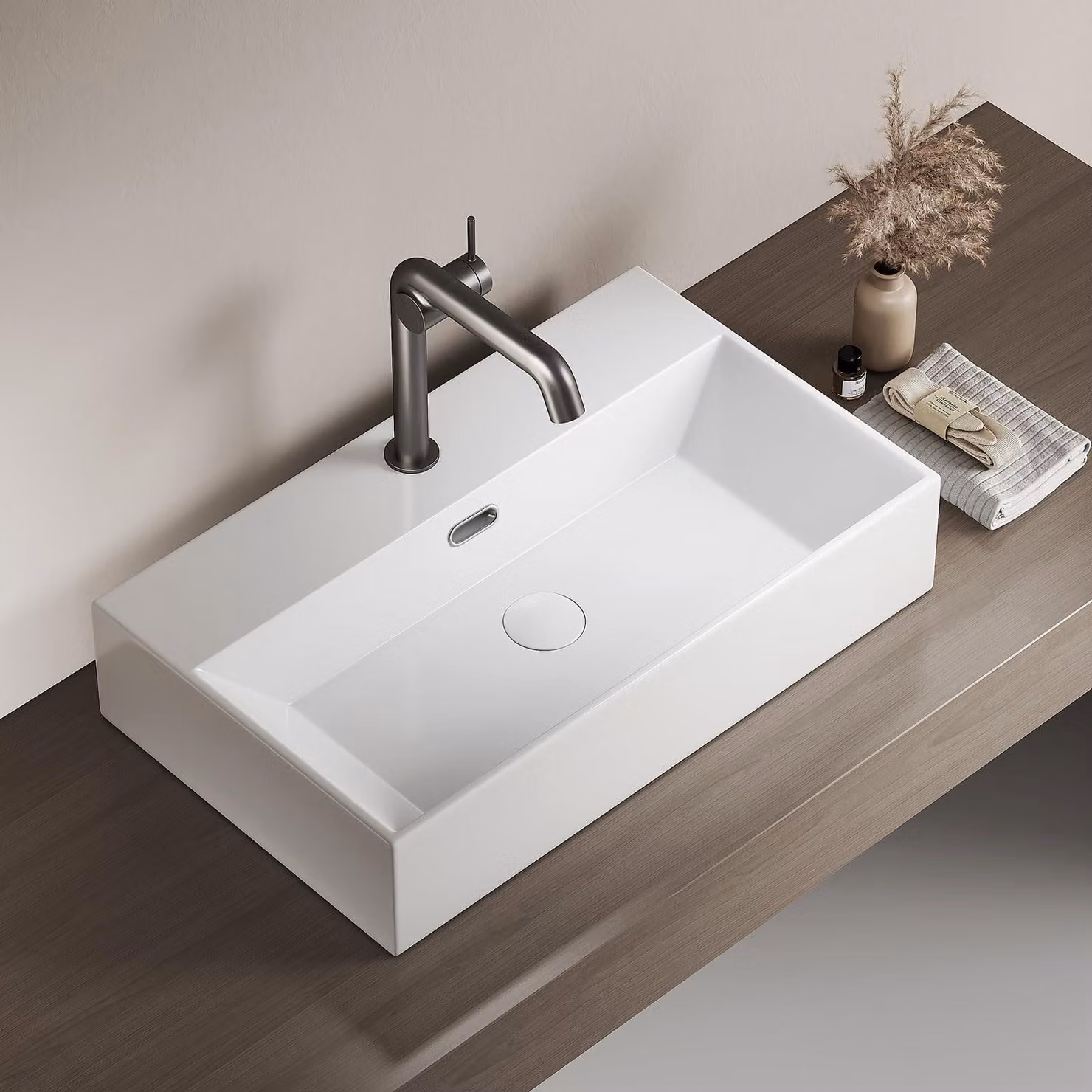 Lavabo da appoggio EMKE, forma quadrata, 600 x 360 mm, bianco