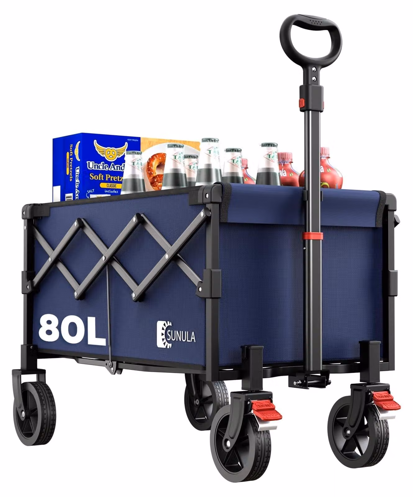 Carrello pieghevole con una capacità di 80 litri, resistente fino a 100 kg