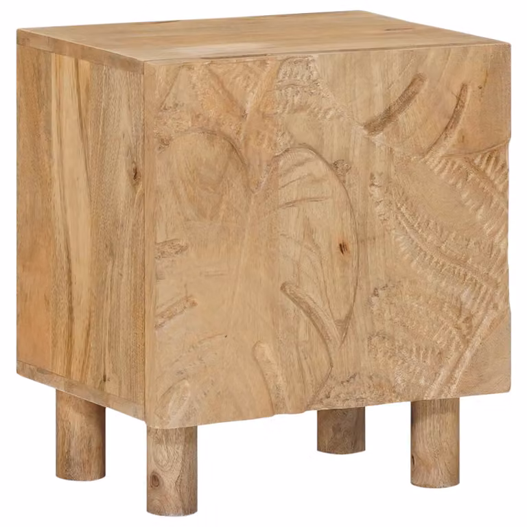 Comodino a muro vidaXL in legno di mango marrone con decorazione floreale L: 40 cm, P: 30 cm, H: 45 cm