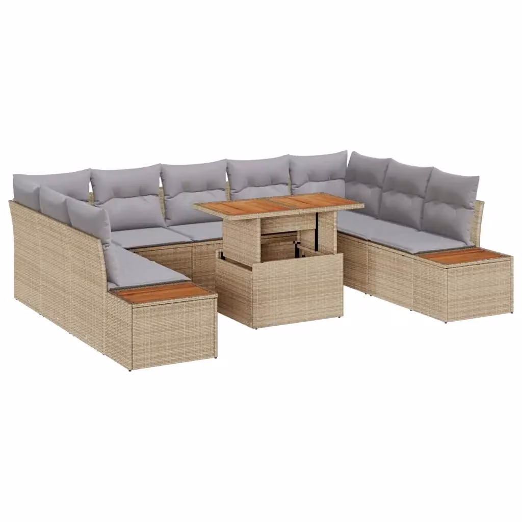 Set Divano da Giardino Moderno vidaXL in Polyrattan Beige con Cuscini e Tavolino da Caffè – 2