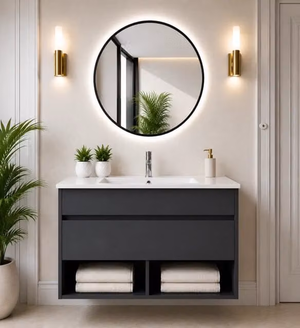 Mobile bagno sospeso con lavabo ORIGENBATH NEBARI con cassetto 80x45 cm grafite