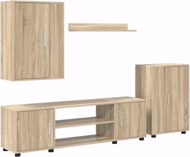 Set mobile TV 4 pz | Armadietto TV | Mobile Porta TV Rovere Sonoma Legno multistrato