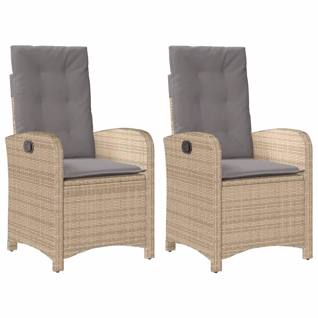 Set di 2 sedie reclinabili da giardino vidaXL in polyrattan beige e grigio con cuscini – 2