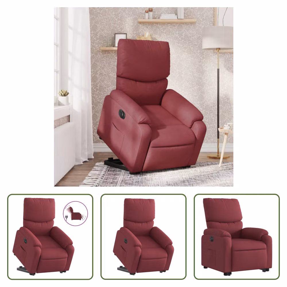 The Living Store Poltrona relax con supporto elettrico in tessuto rosso vino