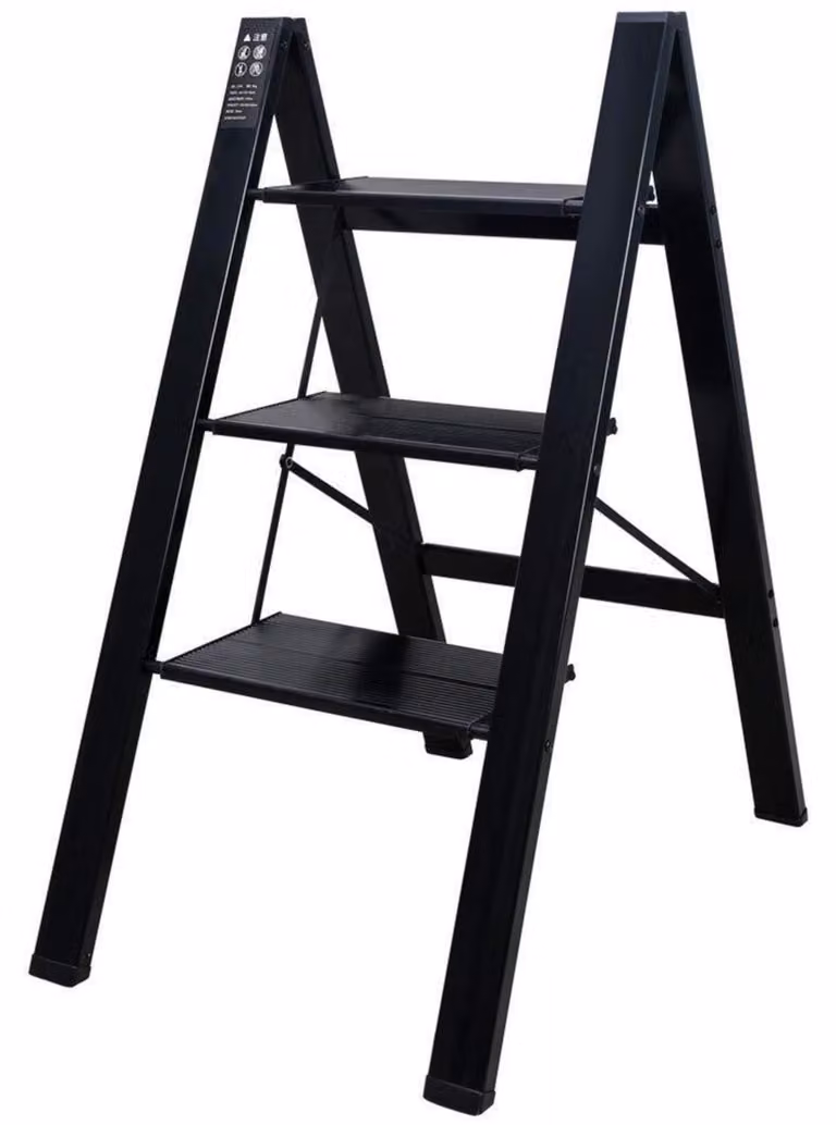 Scala pieghevole a cavalletto, 3 gradini, in alluminio, antiscivolo, portata massima 135 kg, pieghevole
