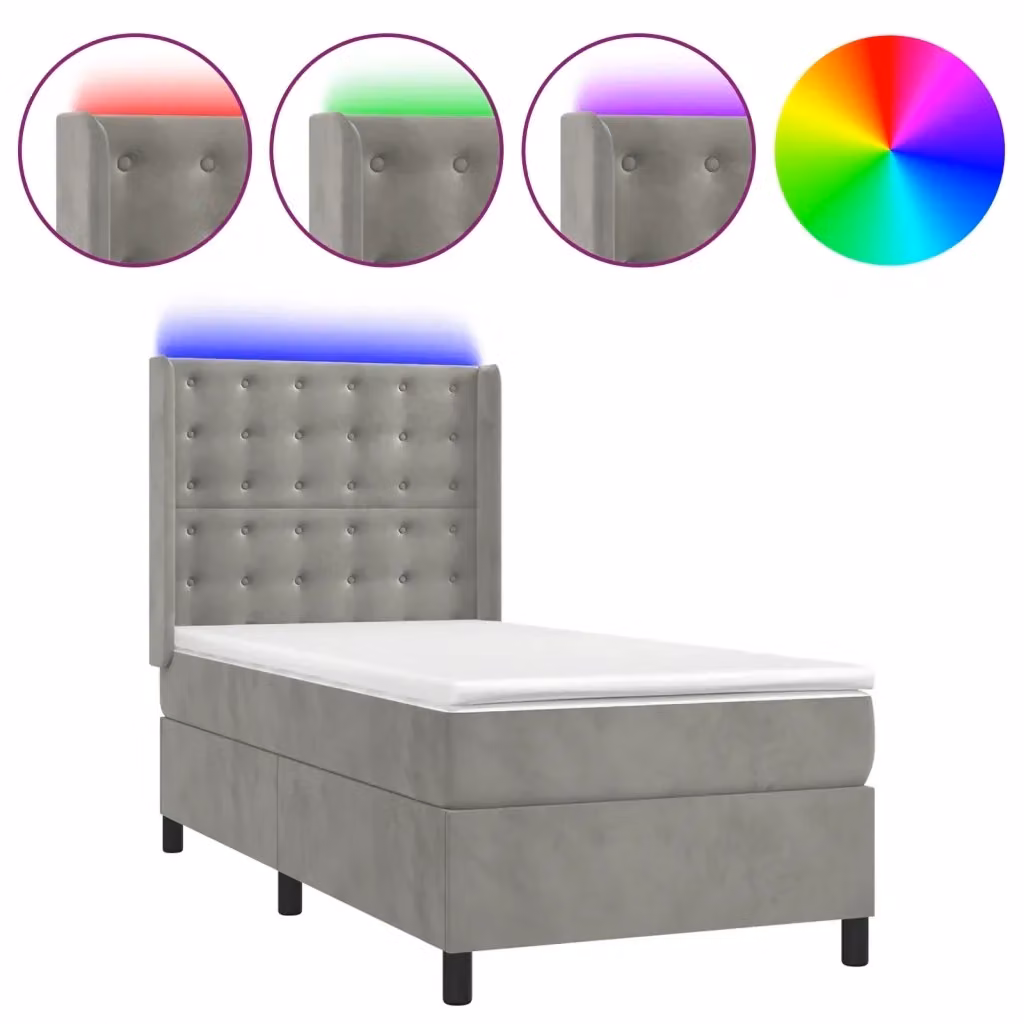 Letto matrimoniale con materasso ibrido e illuminazione LED vidaXL in velluto grigio chiaro L/P/H: 203 x 80 x 83 cm – 2