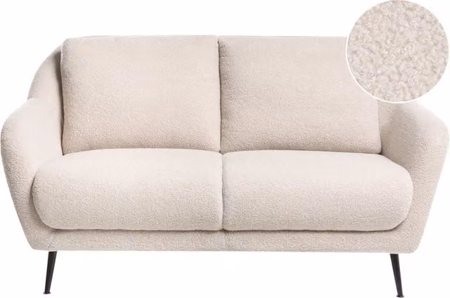 Divano 2 posti Boucle beige Gambe nere in ferro con braccioli Seduta spessa Stile moderno Soggiorno