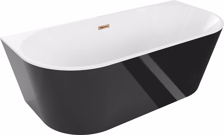Mexen Ovale vasca da bagno freestanding adiacente al muro 180 x 80 cm, bianco/nero, troppo pieno oro rosa - 52671808075-60