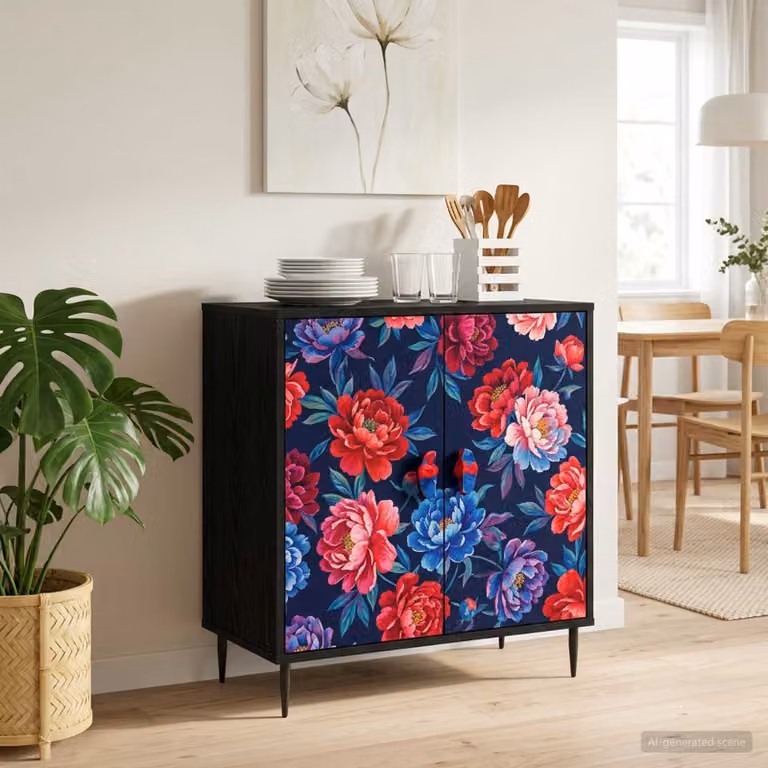 Cassettiera vidaXL HEESCH con stampa abstract multicolore, L: 66 cm, P: 36,5 cm, H: 76 cm
