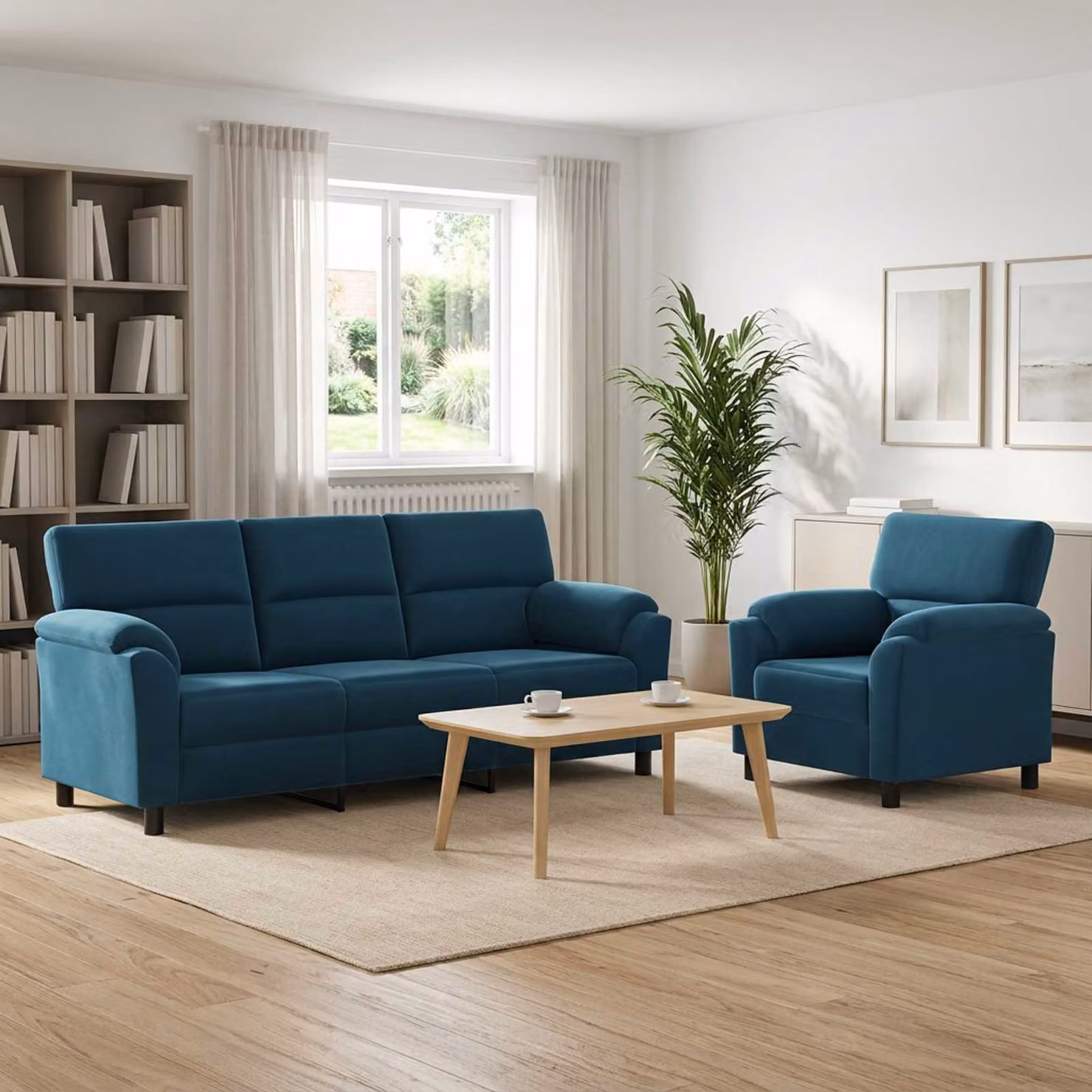 Set di 2 divani moderni vidaXL in velluto blu con struttura in metallo per il tuo soggiorno