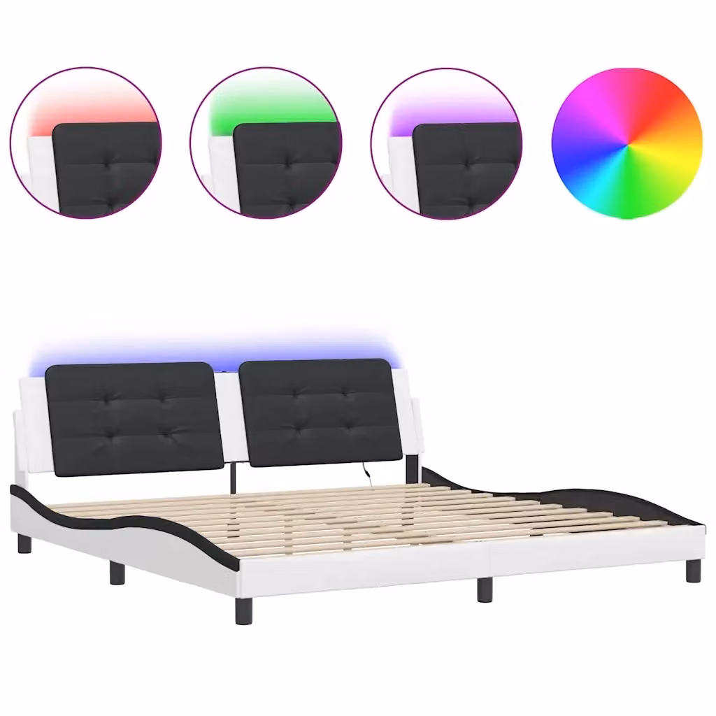 vidaXL Giroletto Zadar Moderno con LED e Porta USB in Pelle Sintetica Bianco e Nero L: 200 cm, P: 200 cm, H: 205 cm – 2