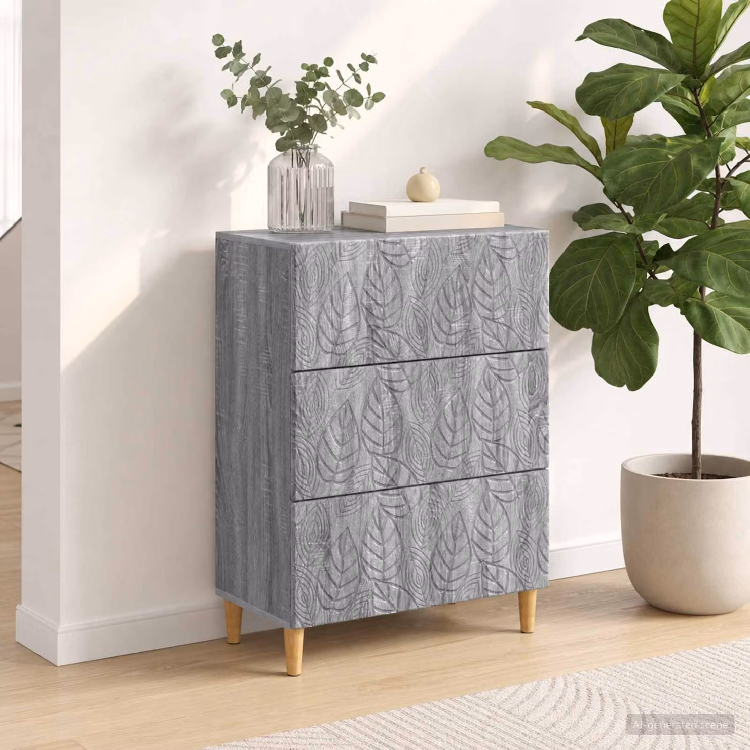Carrello mobile con cassetti vidaXL in stile moderno, colore grigio Sonoma, L 66 x P 34,5 x H 90 cm
