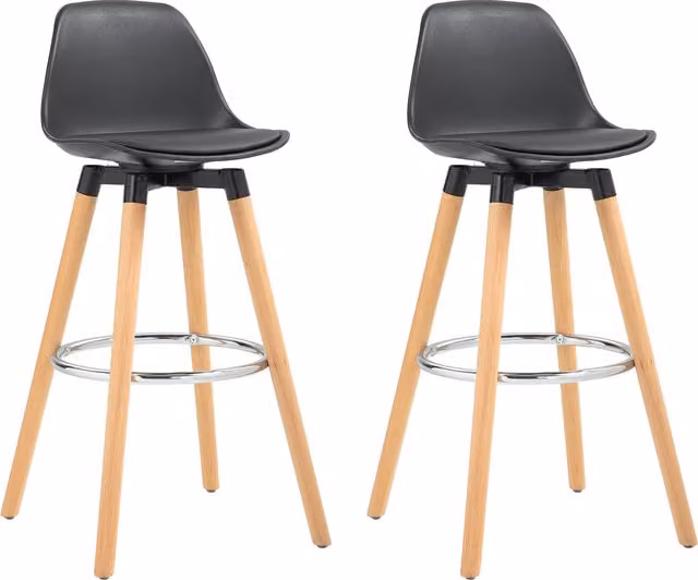 Set di 2 sgabelli da bar moderni HOMCOM con schienale e seduta imbottita in ecopelle nera e gambe in legno, altezza seduta: 69 cm