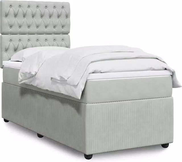 Letto Ibrido vidaXL con Materasso a Molle e Rivestimento in Velluto Grigio e Bianco L/P: 100 x 200 cm