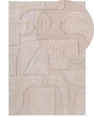 Beliani Tappeto Beige di Cotone fatto a mano morbido con motivo astratto 160 x 230 cm