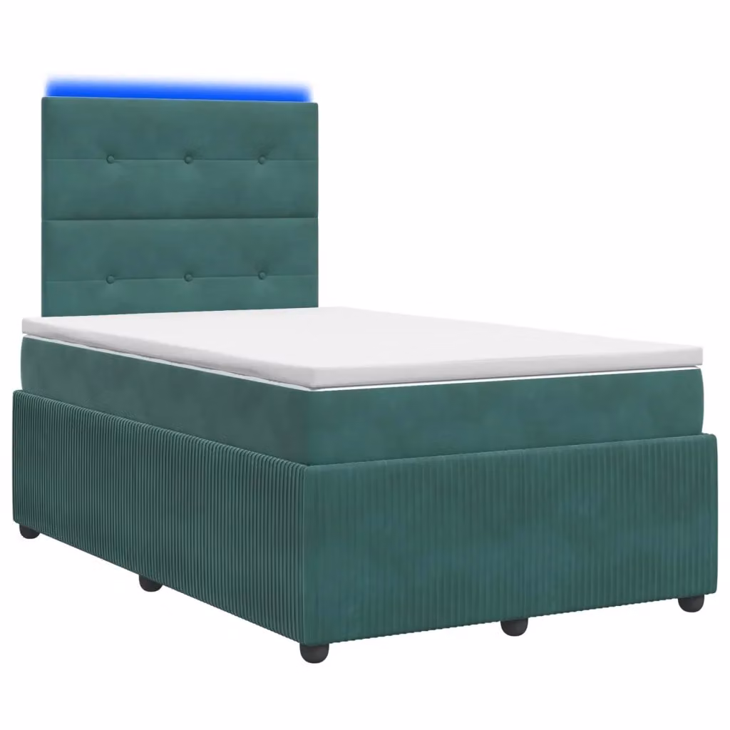 Letto Box Spring vidaXL in velluto verde con materasso ibrido e illuminazione LED, porta di ricarica USB e base a sollevamento, L/P: 120 x 200 cm – 2
