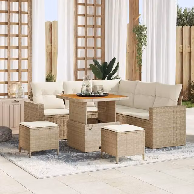 Set Divano da Giardino 9 pz 6-Numero di posti Beige e Crema 3363561